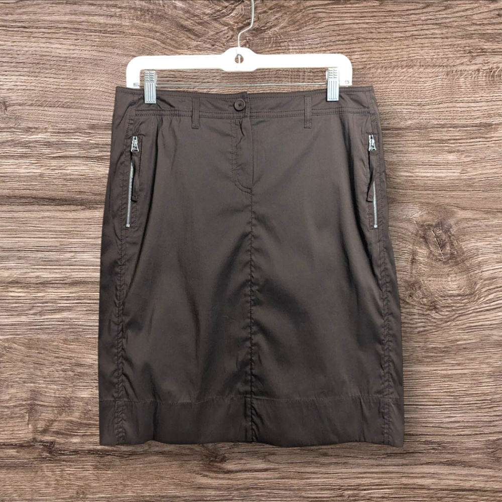 NWT Philippe Adec Dark Brown Straight Skirt Knee Length Casual Zipper Pockets 8